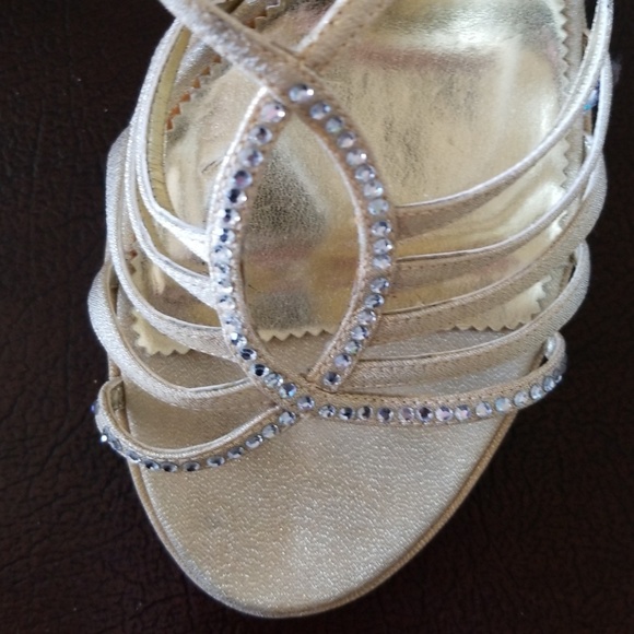 Metallic Gold Sandals with Rhinestones - Picture 3 of 3